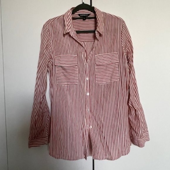 Express Tops - Express Classic Portofino Shirt - Red/White Stripes, Size: Med